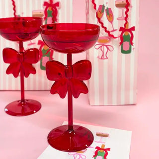 Bow & Bubbly Holiday Coupe - Red - Boutique Bella Bellachampagne glass