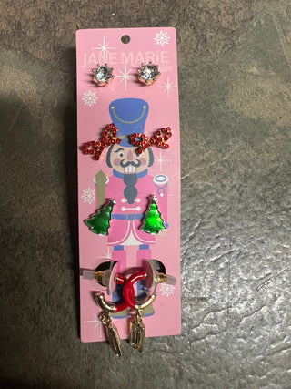 Bow, Crystal, Christmas Tree, hoop Earrings set of 4 - Boutique Bella BellaEarrings