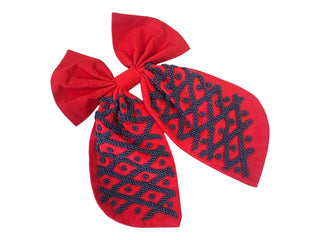 Bow - Red with Navy Cris Cross - Boutique Bella BellaDistress