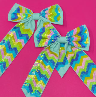 Bow - Sequin Chevron - Mint - Boutique Bella BellaDistress