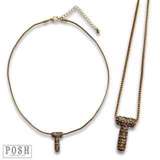 Box chain necklace with rhinestone initial - Boutique Bella BellaNecklaces
