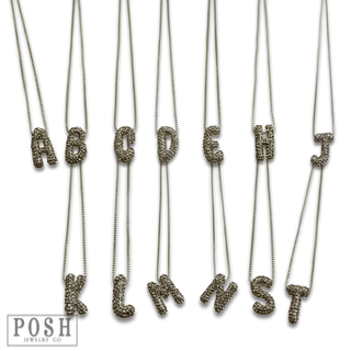 Box chain necklace with rhinestone initial - Boutique Bella BellaNecklaces