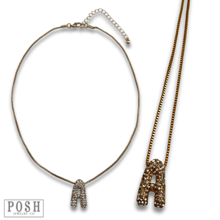 Box chain necklace with rhinestone initial - Boutique Bella BellaNecklaces