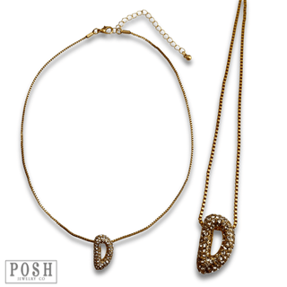 Box chain necklace with rhinestone initial - Boutique Bella BellaNecklaces