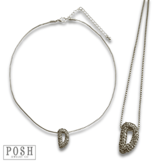 Box chain necklace with rhinestone initial - Boutique Bella BellaNecklaces