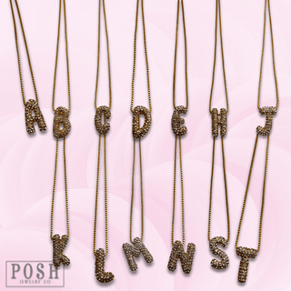 Box chain necklace with rhinestone initial - Boutique Bella BellaNecklaces
