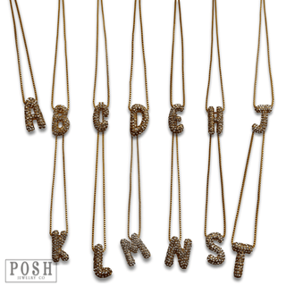 Box chain necklace with rhinestone initial - Boutique Bella BellaNecklaces