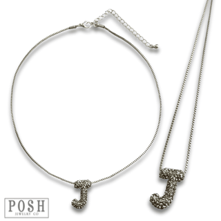 Box chain necklace with rhinestone initial - Boutique Bella BellaNecklaces