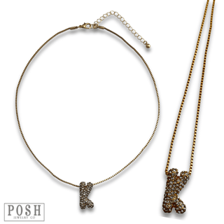 Box chain necklace with rhinestone initial - Boutique Bella BellaNecklaces