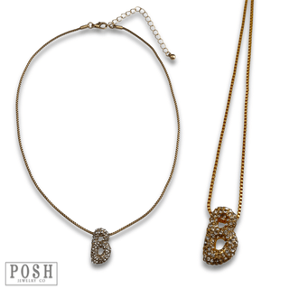 Box chain necklace with rhinestone initial - Boutique Bella BellaNecklaces