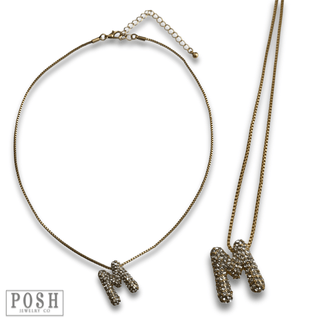 Box chain necklace with rhinestone initial - Boutique Bella BellaNecklaces