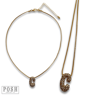 Box chain necklace with rhinestone initial - Boutique Bella BellaNecklaces