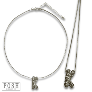 Box chain necklace with rhinestone initial - Boutique Bella BellaNecklaces