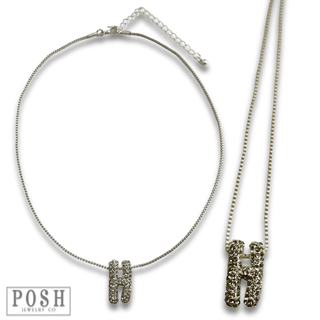 Box chain necklace with rhinestone initial - Boutique Bella BellaNecklaces