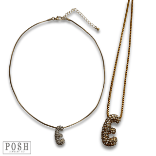 Box chain necklace with rhinestone initial - Boutique Bella BellaNecklaces