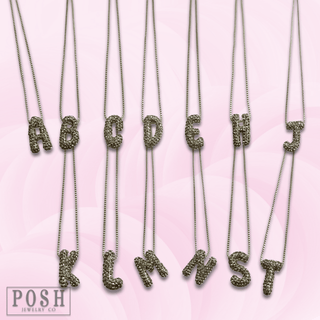 Box chain necklace with rhinestone initial - Boutique Bella BellaNecklaces