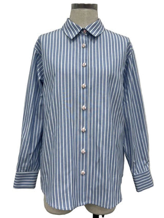 Brianna Cannon - Ball Park Stripes Button Down Shirt - Boutique Bella BellaBLOUSE