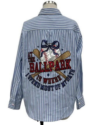 Brianna Cannon - Ball Park Stripes Button Down Shirt - Boutique Bella BellaBLOUSE