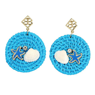 Brianna Cannon BEACH HOUSE RATTAN EARRINGS IN BLUE - Boutique Bella Bella