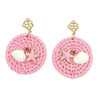 Brianna Cannon BEACH HOUSE RATTAN EARRINGS IN PINK - Boutique Bella Bella