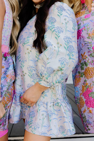 Brianna Cannon Bib Dress - Hydrangea Jacquard - Boutique Bella BellaDress