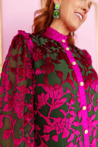Brianna Cannon • Fall Velvet Peonies Button Down Dress - Boutique Bella BellaDress