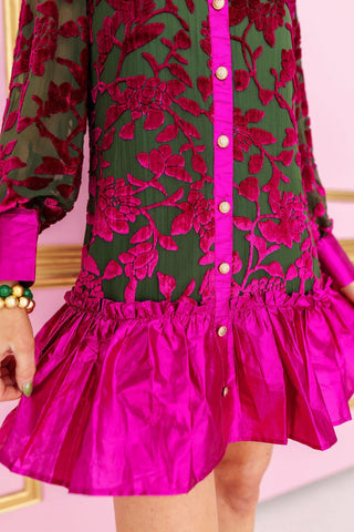 Brianna Cannon • Fall Velvet Peonies Button Down Dress - Boutique Bella BellaDress