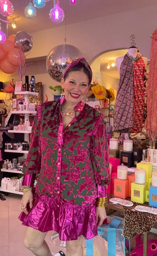 Brianna Cannon • Fall Velvet Peonies Button Down Dress - Boutique Bella BellaDress