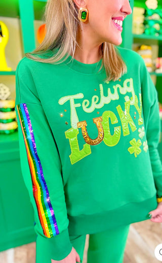 BRIANNA CANNON - FEELIN’ LUCKY RAINBOW STRIPE SWEATSHIRT - Boutique Bella Bella