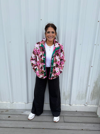 Brianna Cannon - Green Floral Pile Fleece Jacket - Boutique Bella BellaOuterwear