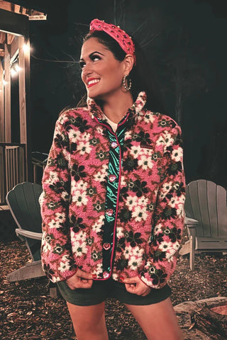 Brianna Cannon - Green Floral Pile Fleece Jacket - Boutique Bella BellaOuterwear