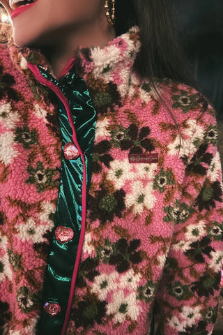 Brianna Cannon - Green Floral Pile Fleece Jacket - Boutique Bella BellaOuterwear