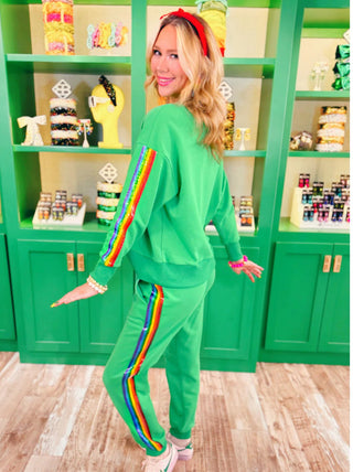 BRIANNA CANNON - LUCKY CLOVER RAINBOW STRIPE SWEATPANTS - Boutique Bella Bella