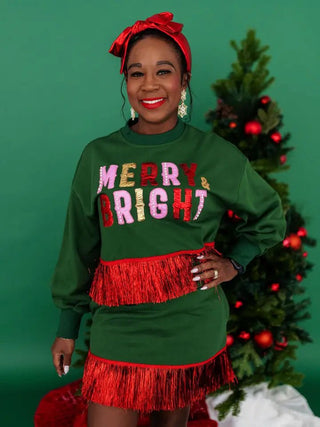 Brianna Cannon • Merry & Bright Tinsel Fringe Sweatshirt - Boutique Bella BellaHoliday set