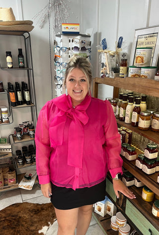 Brianna Cannon • Pink Button Down with Bow - Boutique Bella BellaDress blouse