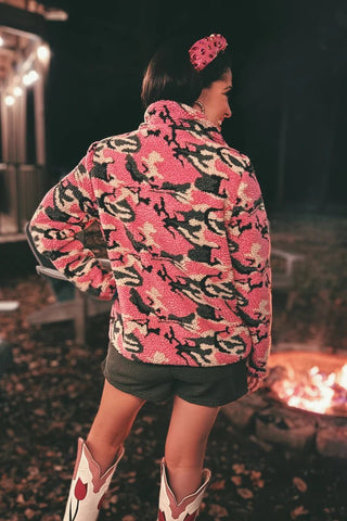 Brianna Cannon Pink Camo Pile Fleece Jacket - Boutique Bella BellaActive Wear Jacket