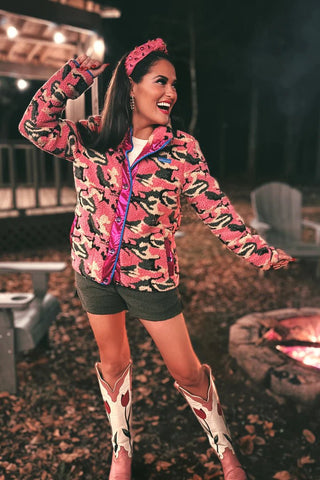 Brianna Cannon Pink Camo Pile Fleece Jacket - Boutique Bella BellaActive Wear Jacket