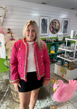 Brianna Cannon • Pink & Green Tweed Blazer - Boutique Bella Bellablazer