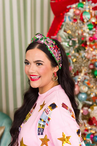 Brianna Cannon Pink Metallic Embroidered Poinsettia Headband - Boutique Bella BellaChristmas Headband