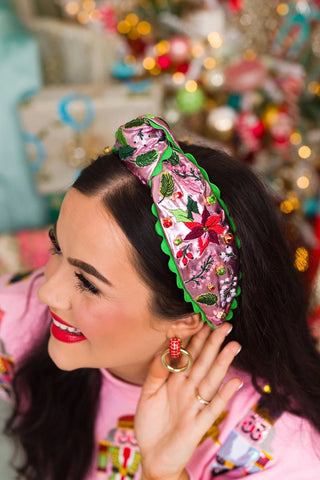 Brianna Cannon Pink Metallic Embroidered Poinsettia Headband - Boutique Bella BellaChristmas Headband