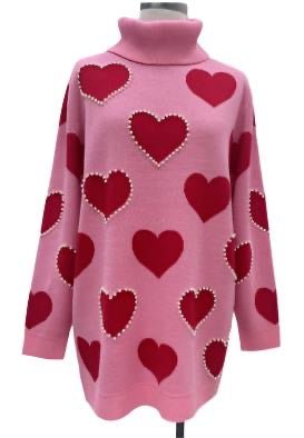 Brianna Cannon - Pink Sweater Tunic with Red Hearts and Pearls - Boutique Bella BellaBrianna Cannon