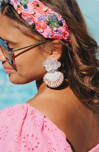 Brianna Cannon SHELL EARRINGS WITH PEARLY BLUE FLOWER - Boutique Bella Bella