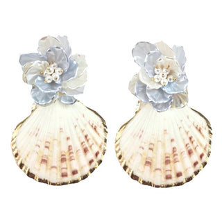 Brianna Cannon SHELL EARRINGS WITH PEARLY BLUE FLOWER - Boutique Bella Bella