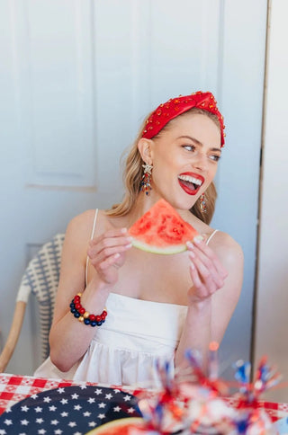 Brianna Cannon Shimmer Headband with Hand-Sewn Crystals - Red - Boutique Bella BellaHeadband