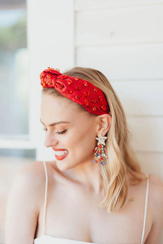 Brianna Cannon Shimmer Headband with Hand-Sewn Crystals - Red - Boutique Bella BellaHeadband