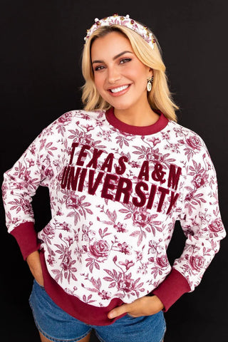 Brianna Cannon Texas A&M Floral Toile Sweatshirt - Boutique Bella BellaSweatshirt