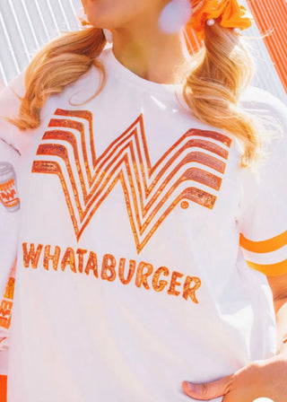 Brianna Cannon Whataburger Lockup White Sequin Tee - Boutique Bella Bellashirt