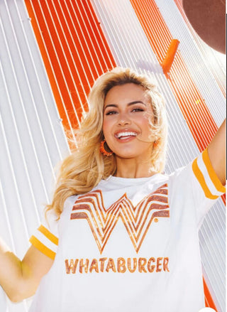 Brianna Cannon Whataburger Lockup White Sequin Tee - Boutique Bella Bellashirt