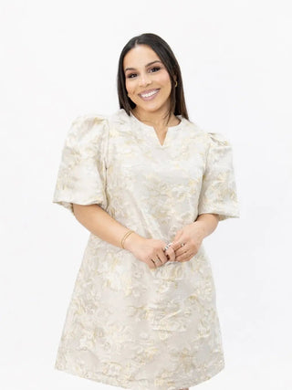 Brocade Dress W/Pockets - Champagne - Boutique Bella BellaDress