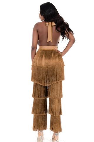 Bronze Fringe Benefits Jumpsuit - Boutique Bella BellaJumpsuit